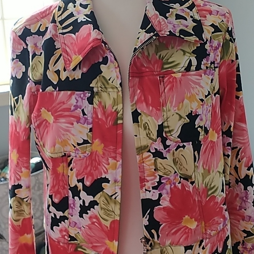 Erin London Floral Zip Front Jacket Sz PM